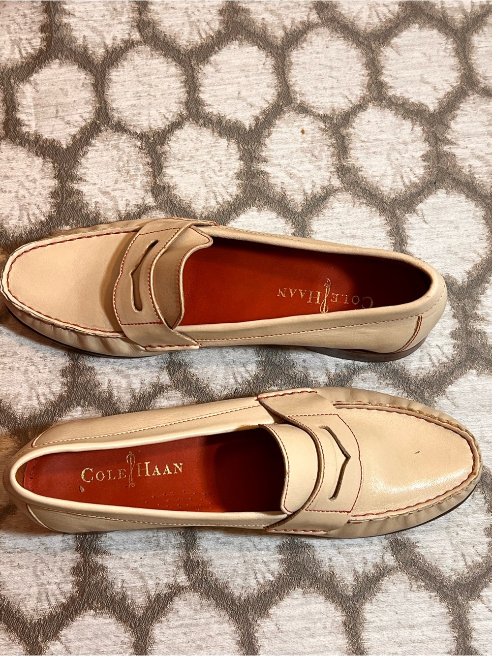 Cole Haan Beige Leather Penny Loafers 7.5